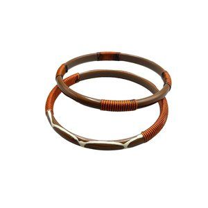 Vintage Ethnic Style Bangles Bracelets Set of 2 Brown Earthy Colors Thin Bangle